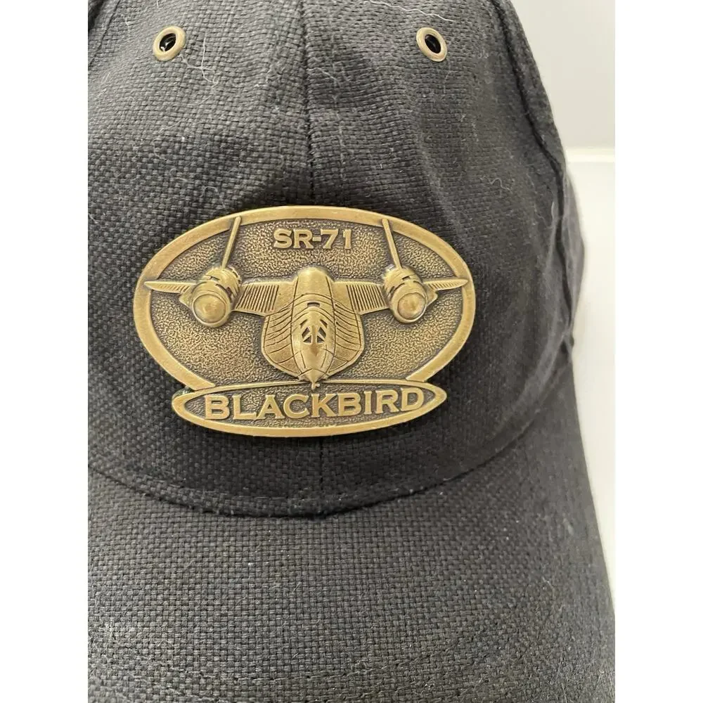 Lockheed SR-71 Blackbird Ball Cap Metal Front Plate OS Strapback Hat Black